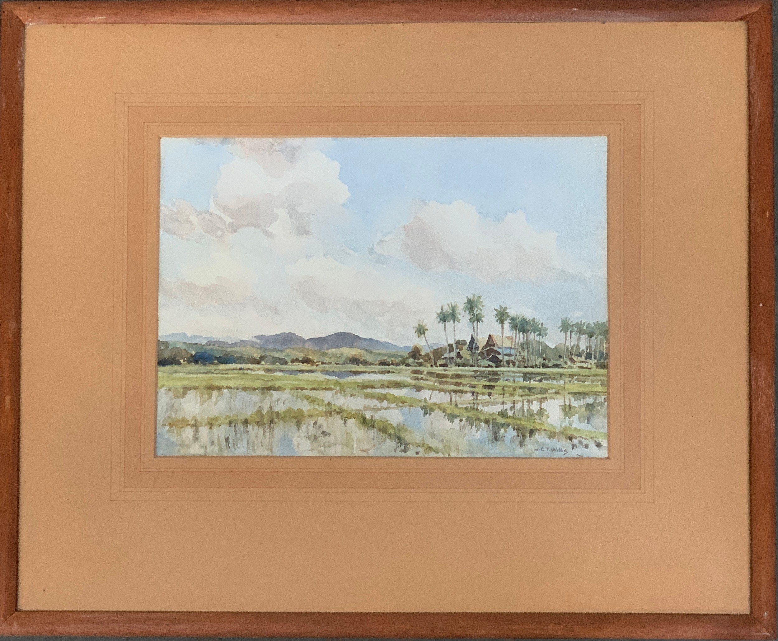 John Christopher Temple Willis (1900-1969), 'Paddy Fields near Malacca', watercolour, signed lower - Image 2 of 2