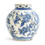 An Iznik style ovoid vase, blue floral decoration, marked to base '3028', 18cm high Provenance: