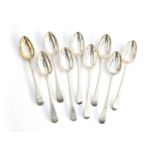 A set of six George III Old English silver dessert spoons by Thomas Chawner; together with three