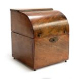 A 19th century mahogany hinged letter box, the papered interior with three sections, 19cm wide, 19cm