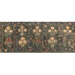 A 17th century needlework tapestry table carpet, ten floral needlework slips depicting tulips,