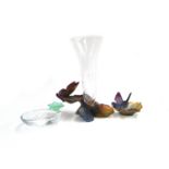 A 20th century Daum Soliflore Cristal pate de verre vase, modelled as orange and purple butterflies,