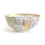 A 19th century Newhall style porcelain punch bowl, decorated with panels of garden scenes, 30cm