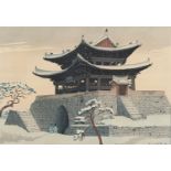 Elizabeth Keith (British, 1887-1956), 'East Gate, Pyeng Yang, Korea, 1925', coloured woodcut