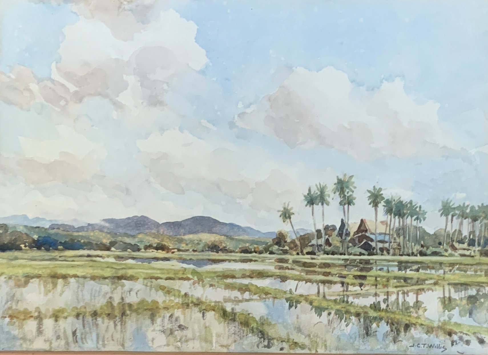 John Christopher Temple Willis (1900-1969), 'Paddy Fields near Malacca', watercolour, signed lower