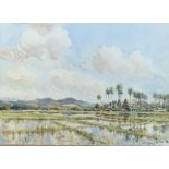 John Christopher Temple Willis (1900-1969), 'Paddy Fields near Malacca', watercolour, signed lower