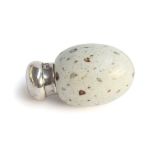 A Victorian novelty scent bottle in the form of an egg, hand painted speckled porcelain with screw-