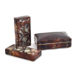 Two 19th century tortoiseshell sewing companions, or etuis, both inlaid with floral mother of