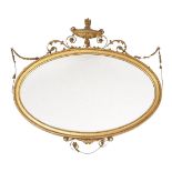 A late 19th/early 20th century giltwood oval wall mirror in Adam style, 125cm wide, 123cm high