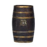 An oak and brass coopered stick stand, bearing the Royal crest, 62cm high