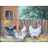 Jean-Frederique Krine (French, 20th century), 'Les Poules', oil on panel, 12.5x16.5cm