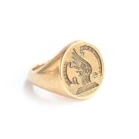 A 9ct gold signet ring 'Ad Finem Fidelis', size O, 10.5g Provenance: the Peto Family, formerly of