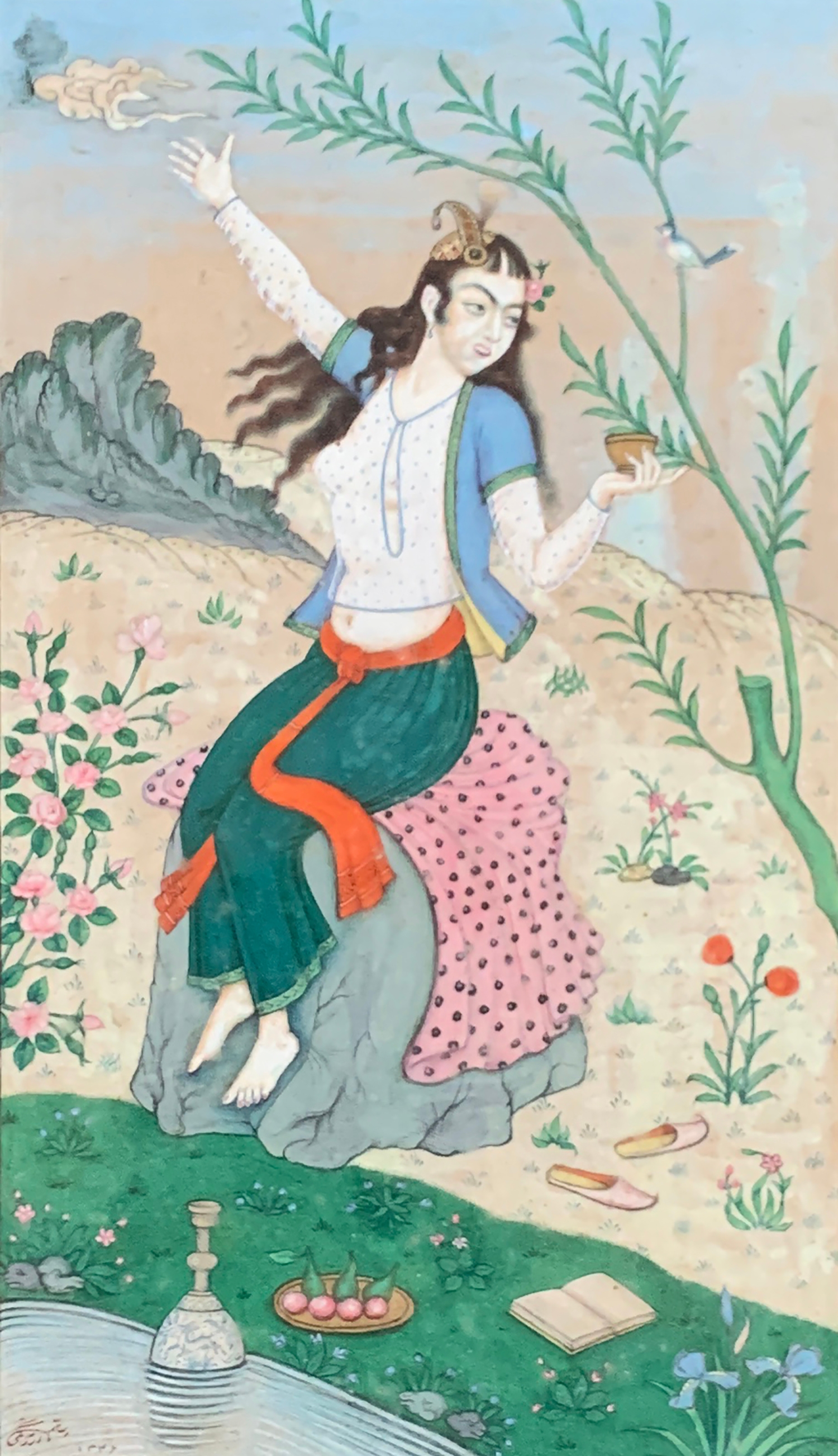 A painting from a Ragamala series, possibly Kukubha Ragini, gouache on paper, depicting a barefooted