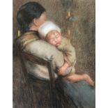 Manner of Edward William Stott ARA (1859-1918), mother and child, pastel on paper, 35x26cm