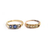 An 18ct gold sapphire and diamond ring, one stone missing, size R, approx 3.1g; together with a gold