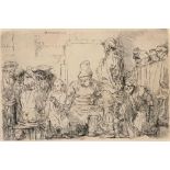 Rembrandt van Rijn (1606-1669), 'Christ seated disputing with the Doctors', etching, 1654, a good