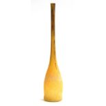 A Daum France tall glass bottle vase, mottled yellow with satin finish, signed with Lorraine