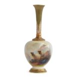 An early 20th century Royal Worcester vase, hand painted by E Barker with sheep in a highland