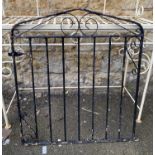 A wrought iron garden gate with scrolling decoration, 81cmW, 91cmH