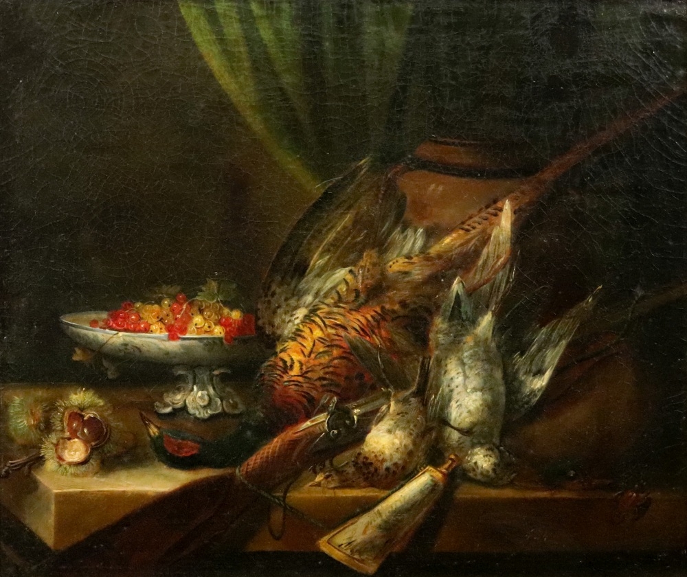 18th/19th century European School, still life of dead birds and fruit; and a companion, a pair,