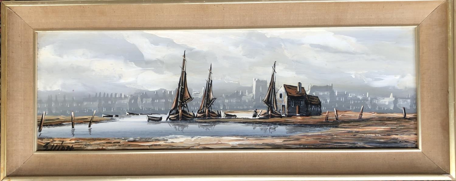 Edward Elliott (b.1918), two London estuary scenes, each 59x18.5cm