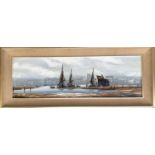 Edward Elliott (b.1918), two London estuary scenes, each 59x18.5cm