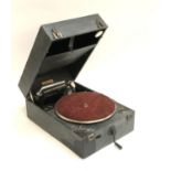A portable wind-up Columbia Grafonola gramophone