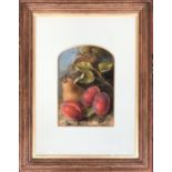 Early 20th century still life of fruit, oil on panel, monogrammed HBS, 21x15cm