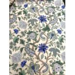 A pair of good country house curtains, lined and interlined, blue floral print, each approx. 183cm