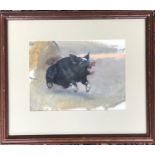 20th century oil on canvas, happy pig, 15.5x21cm