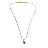 An 18ct gold necklace with a floral sapphire and diamond set pendant, the chain 39cm long unclasped,