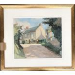 Local interest: Albert Charles Bown, watercolour on paper of a village street, 24x29cm