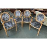 A set of four modern beech wood open armchairs, in a French style