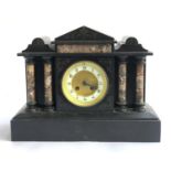 A slate mantel clock with with marble column detail, 37cmW