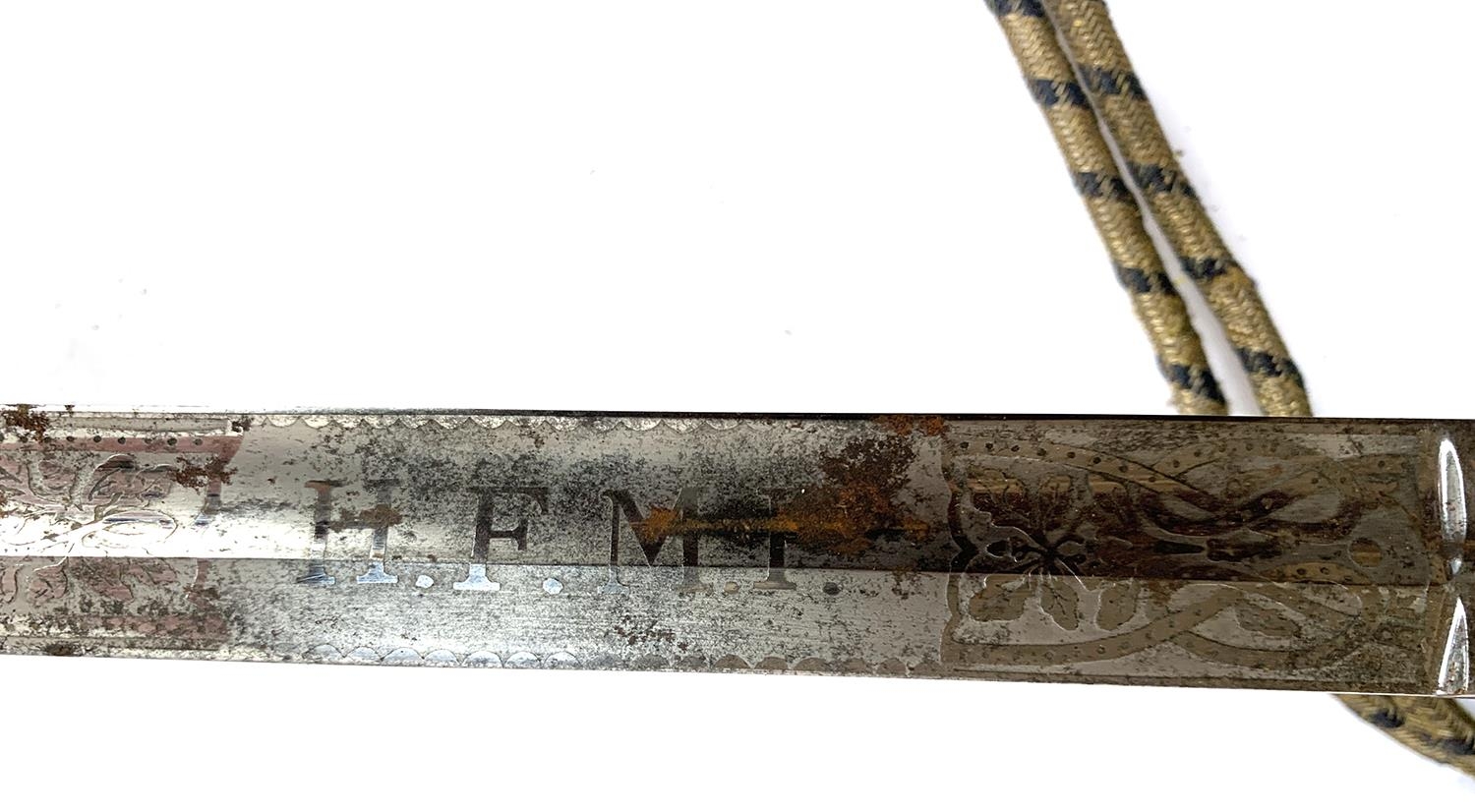 An officer's sword, circa 1905-1918, the straight blade with etched decoration of a coat of arms and - Image 3 of 5