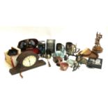 A mixed lot to include Swallow 16x50 binoculars; hardwood elephants; mantel clock; Jasperware; Royal