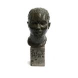 A resin bust of a man by Len Wilshaw, 49cmH including plinth