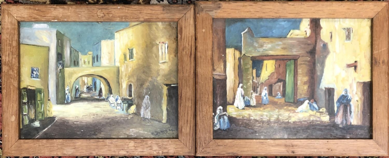 H Dench, a pair of 20th century oils depicting Egyptian street scenes, each 23x30.5cm