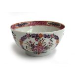 A 19th century Chinese famille rose bowl, with staple repairs, 11cmD