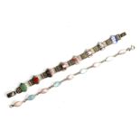 A silver and mother of pearl bracelet, 6.3g, 19cmL; together with a 900 silver and enamel bracelet