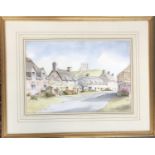 Local interest, 20th century watercolour of Corfe Castle, signed Neil Morris, 29x42cm