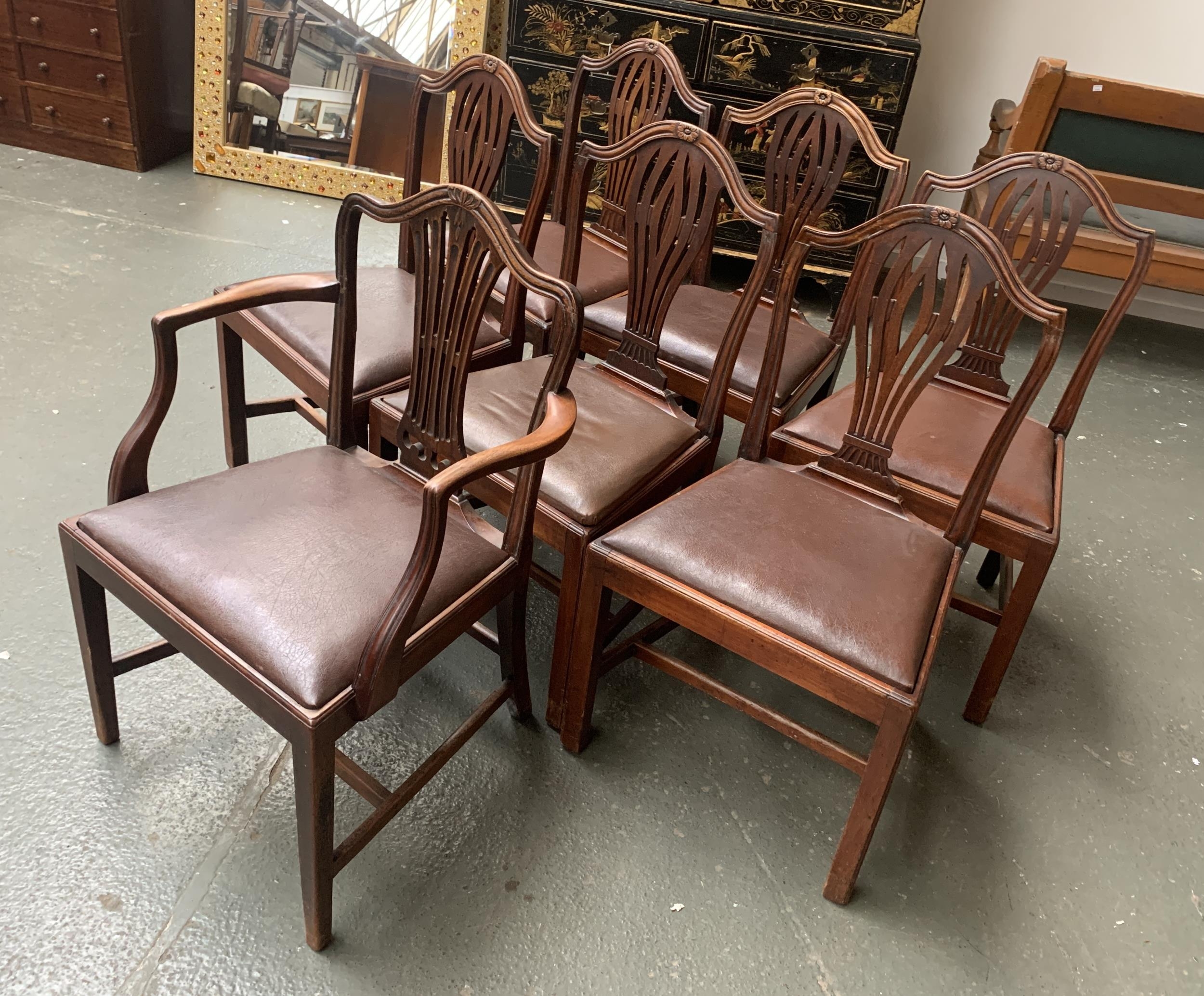 A set of six 18th century Hepplewhite style splat back dining chairs, with drop-in seats, on - Image 2 of 2