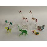 Nine glass animal figurines, to include giraffes, elephant, daschunds etc, the tallest 12cmH