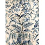 Three good country house curtains, lined and interlined, blue foliate print, each approx. 260cm