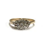 A 9ct gold and diamond cluster ring, size O, 2.1g