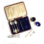 A mixed lot of silver, to include three teaspoons with matching sugar tongs, by James Dixon &