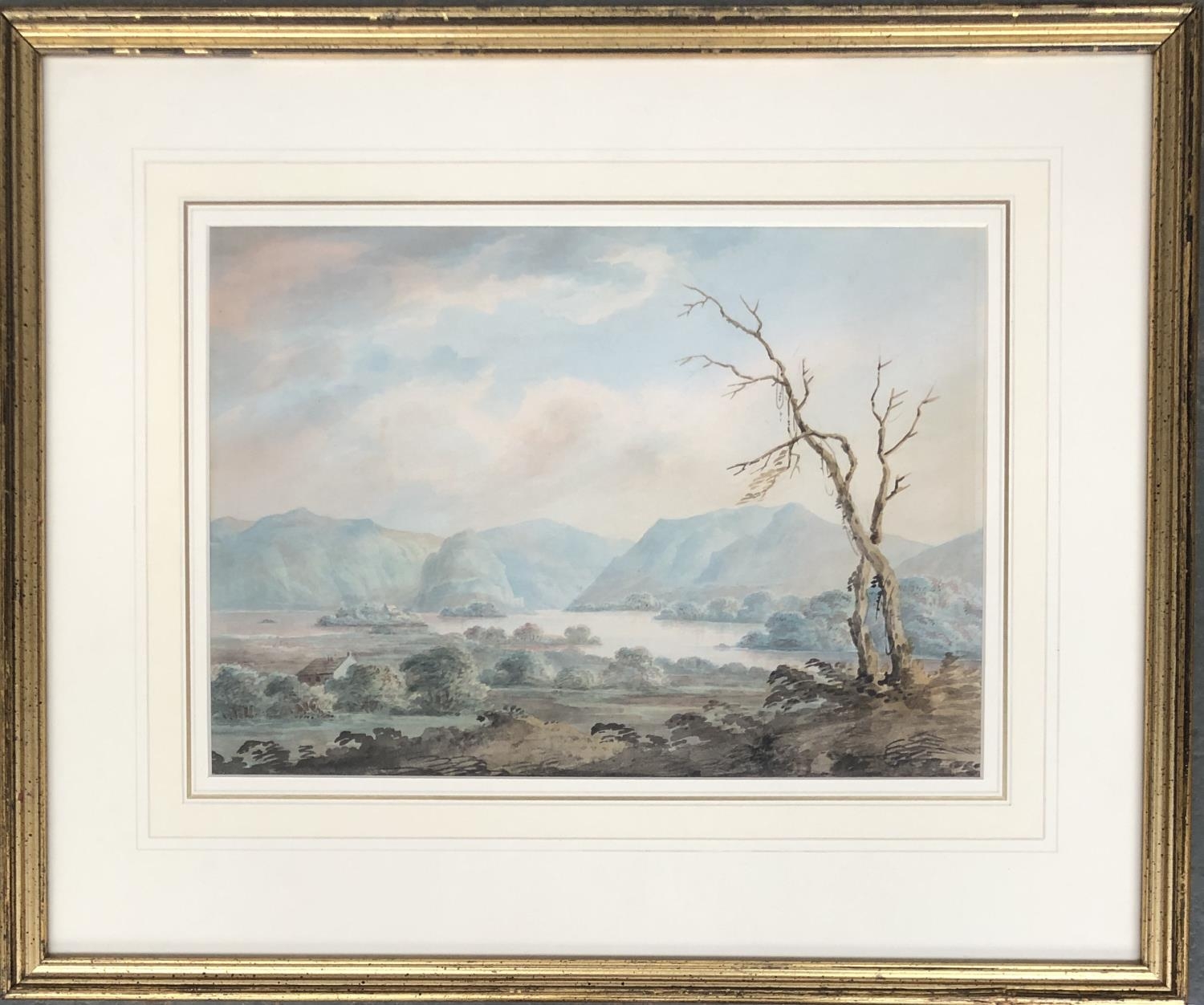 18th century watercolour on paper, Derwent Water near the Vicarage c. 1770, 25x35cm