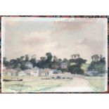 Edgar Thomas Holding R.W.S. (1890-1952), watercolour of a bridge with village beyond, signed, 28.