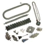 A quantity of mainly early 20th century jewellery to include silver hat pin; marcasite and turquoise