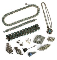 A quantity of mainly early 20th century jewellery to include silver hat pin; marcasite and turquoise